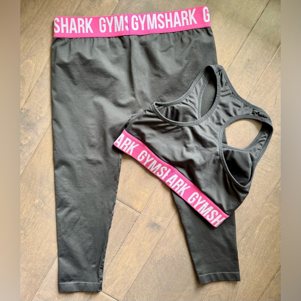 EUC Gymshark Bra + Dark Grey Leggings with Pink Waistband - Picture 5 of 7